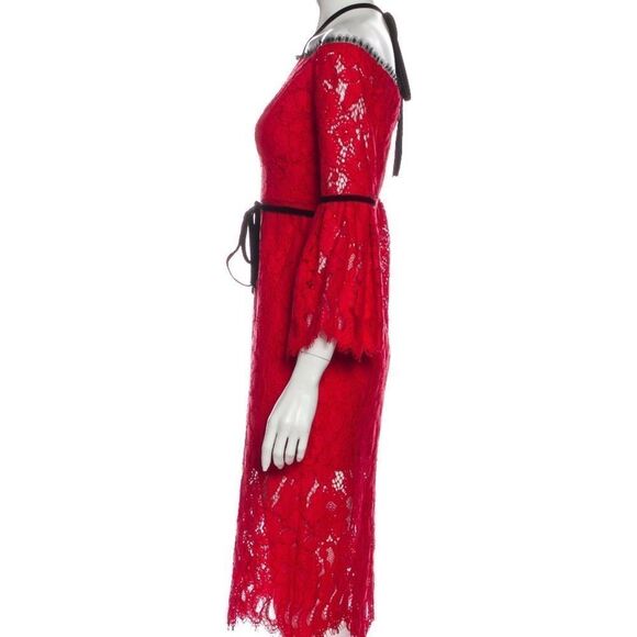 Alexis Red Lace Strapless Dress With Sleeves Small - Picture 4 of 11